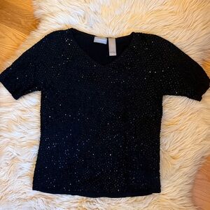 Liz Claiborne Black Sequin Fitted Short Sleeve Tee